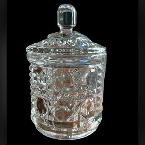 Elegant Clear Indiana Glass Jar in Windsor Pattern with Lid EUC